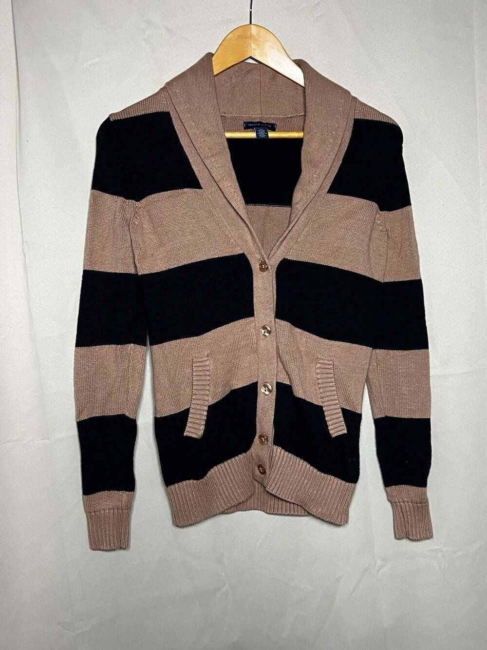 Tommy Hilfiger Striped Shawl Collar Button Front Cardigan Sweater XS